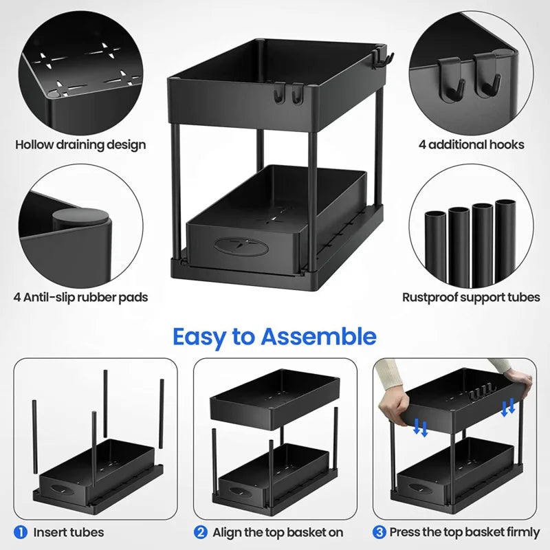 2 Tier Under Sink Organizer For Bathroom Kitchen Storage Sliding Drawer Pull Out Under Sink Cabinet Organizers Kitchen Organizer Oasis Select