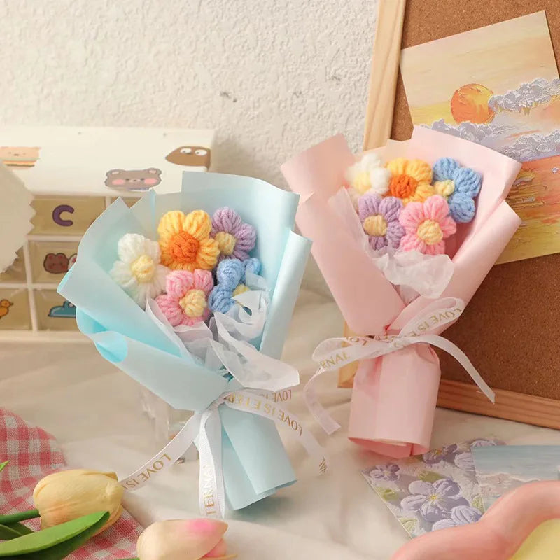 DIY Handwoven Knitted Flowers Bouquet Artificial Flower Knitted Woolen Flowers Woven Birthday Valentine's Day Gift Home Decor Oasis Select