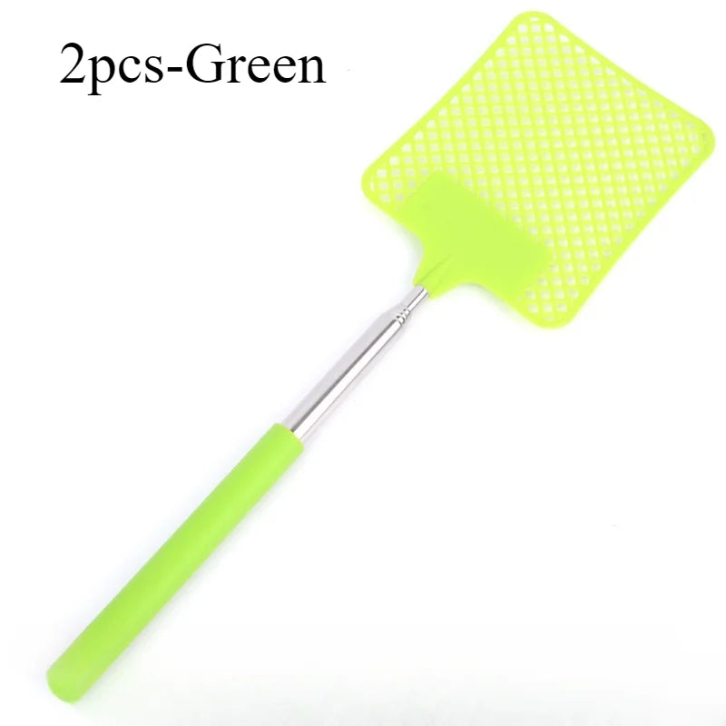 1/2pcsMini Retractable Plastic Fly Swatter; Stainless Steel Non-slip Handle; Summer Mosquito Swatter; Fly Killer For Home Garden Oasis Select 2pcs-Green