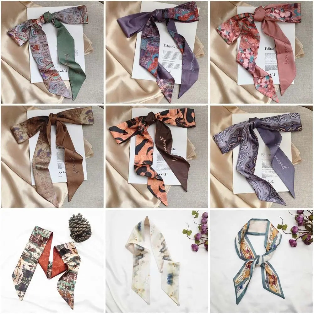 New Floral Headband Ribbon Oil Painting Headscarves Chinese Style Floral Scarf Oasis Select