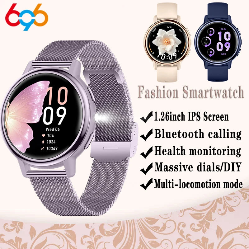 Waterproof Smart Watches Ladies Full Touch Screen Sports Fitness Flashlight Blue Tooth Call Smart Watch Women 128M Large Memory Oasis Select