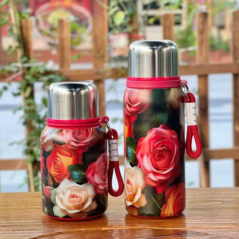 Retro Chinese Rose Printed Stainless Steel Insulated Cup Large Capacity Portable Car Insulated Water Cup Oasis Select