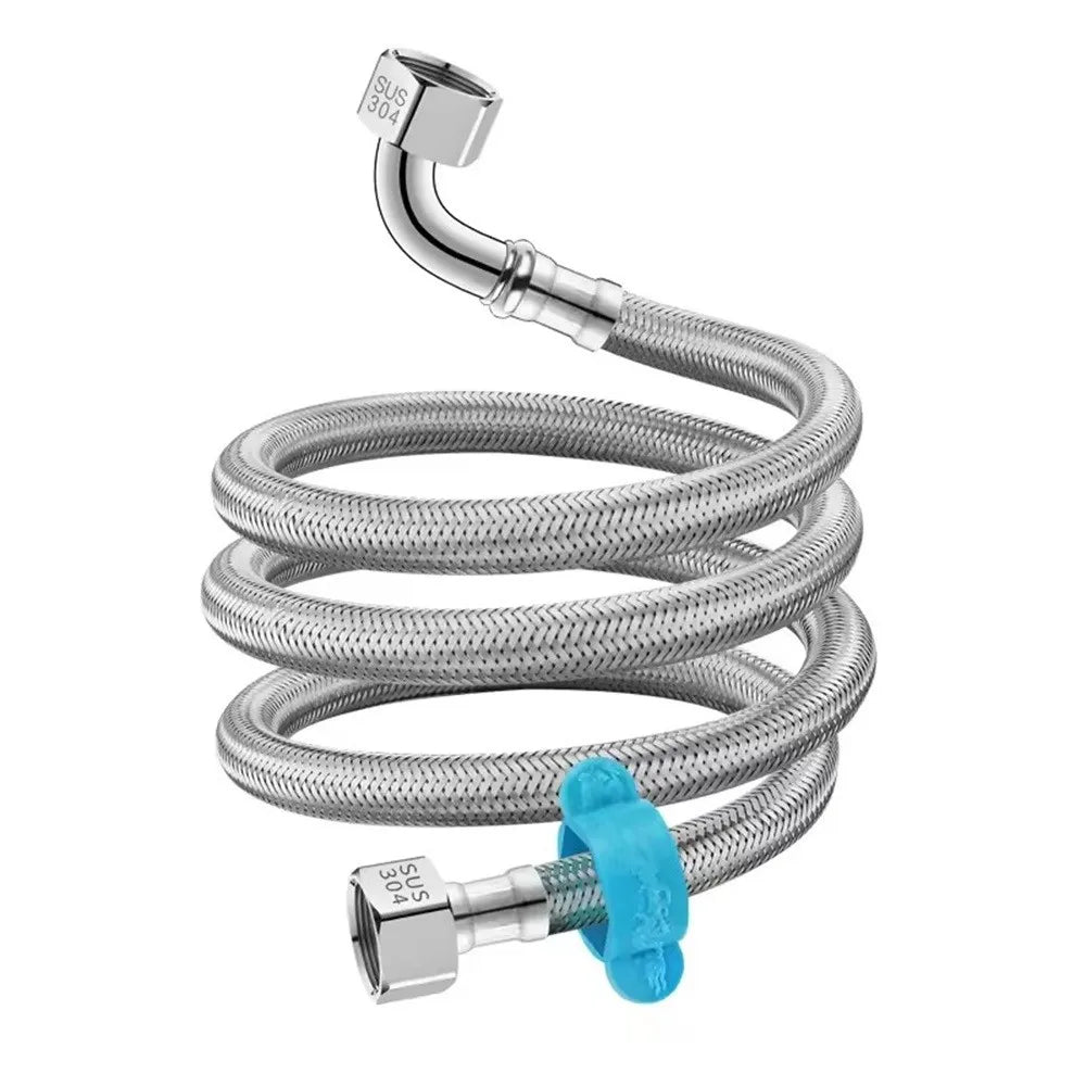 New 90° Bend Pipe Elbow 304 Stainless Steel Braided Hose Water Heater Toilet Explosion-proof High-pressure Hot Cold Water Inlet Oasis Select Sliver 150cm