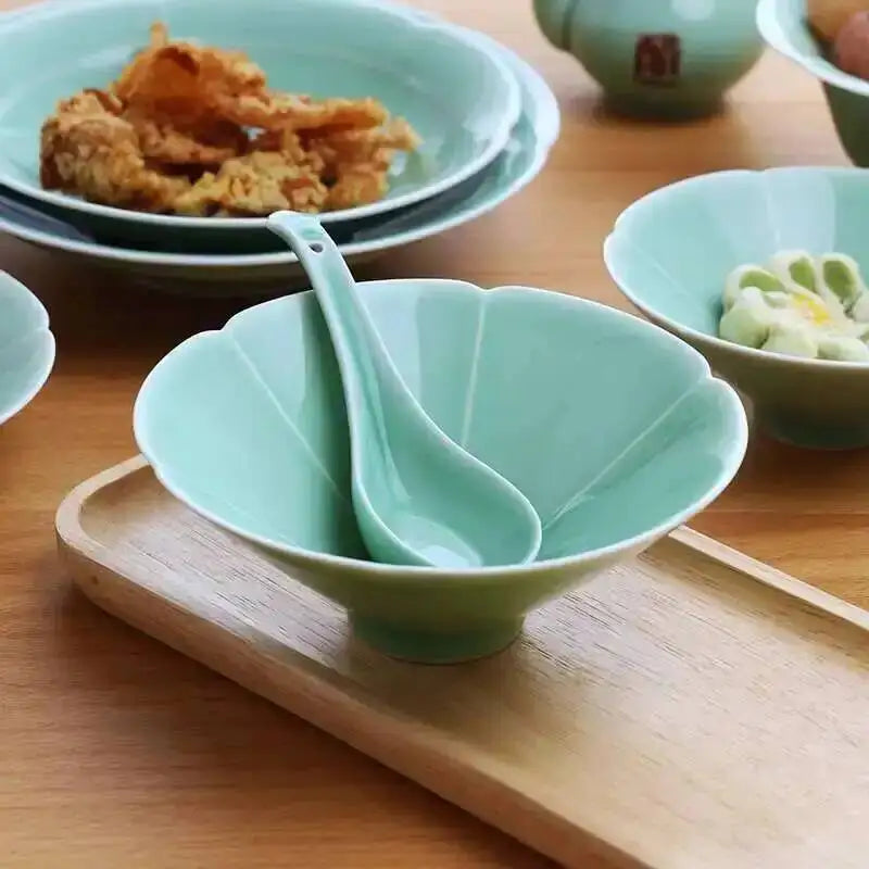 Longquan Celadon Spoon Tableware Flat Bottom Soup Spoon Congee Spoon Ruyi Spoon Oasis Select