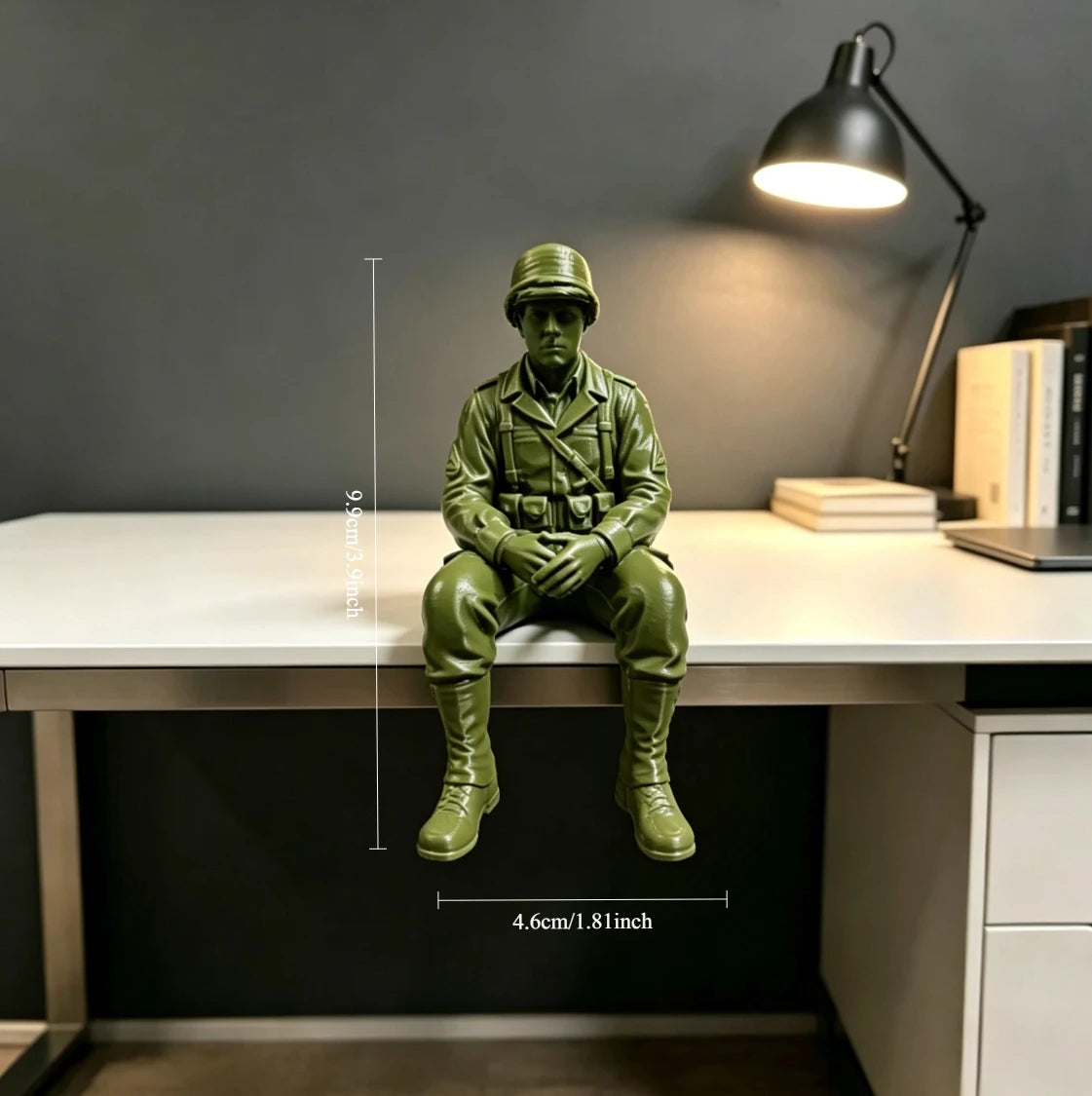 Retro Army Man Sitting Posture Figurine Shelf Decor Helmet Soldier Ornament Military Fan Gifts Minimalist Home Office Desk Decor Oasis Select Soldiers think 4