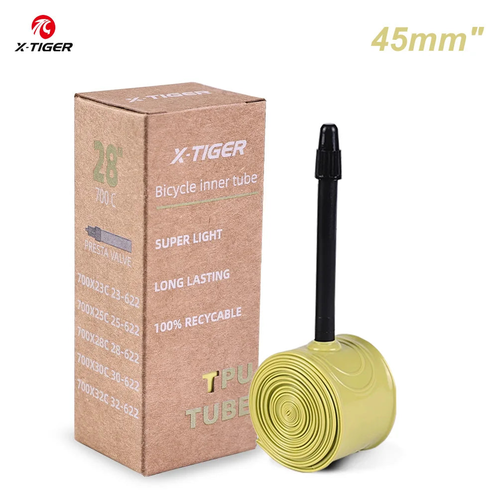 X-TIGER 2024 New Ultralight Bike Inner Tube 18-32C Road MTB Bicycle TPU Tire 700C 45/65/85mm Length French Valve Bike Light Tube Oasis Select 45mm yellow