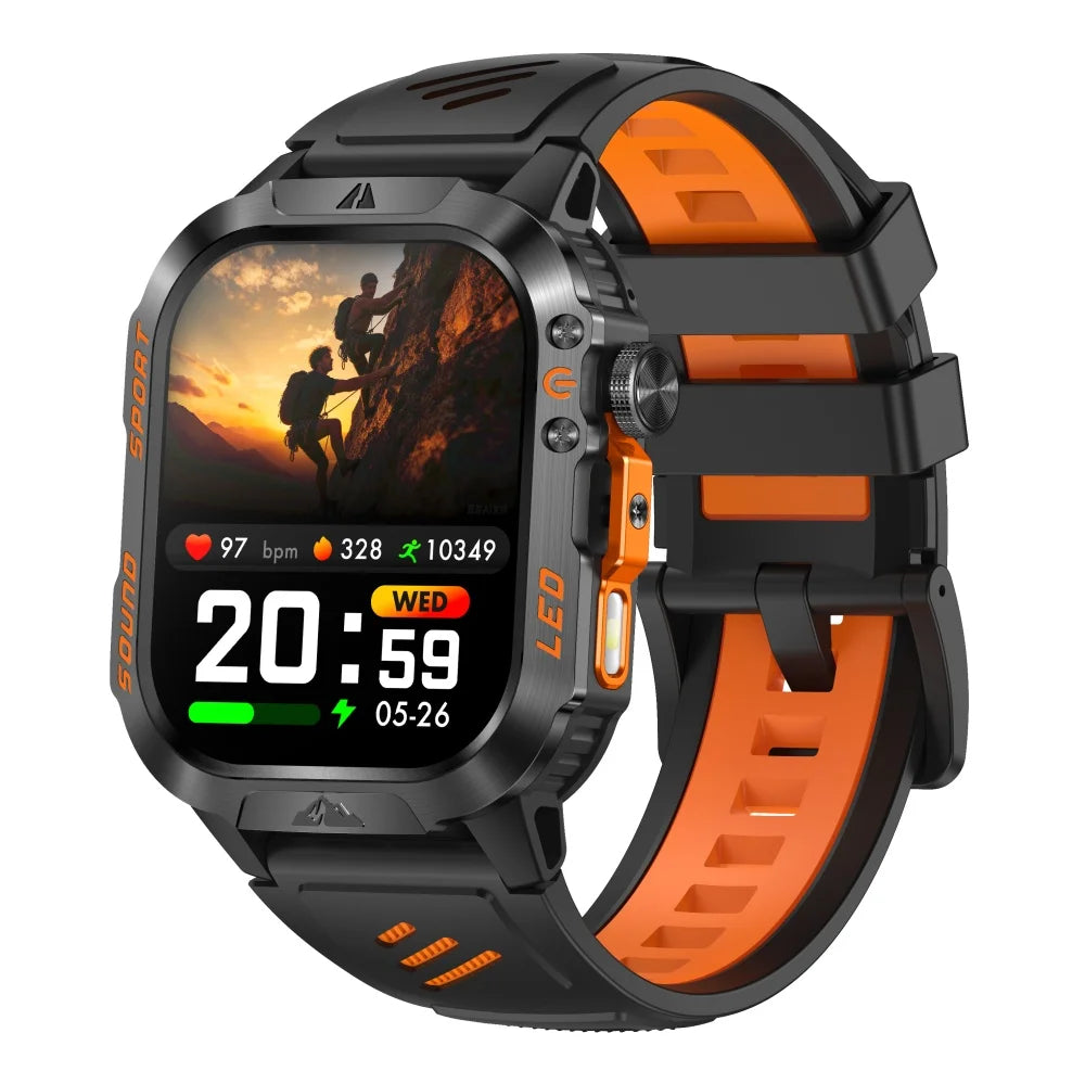 1200mAh Smartwatch Compass Health Smart Watch Men IP68 Waterproof Outdoor Sports Curved HD Screen BT Call LED Flashlight Clock Oasis Select BKBOS