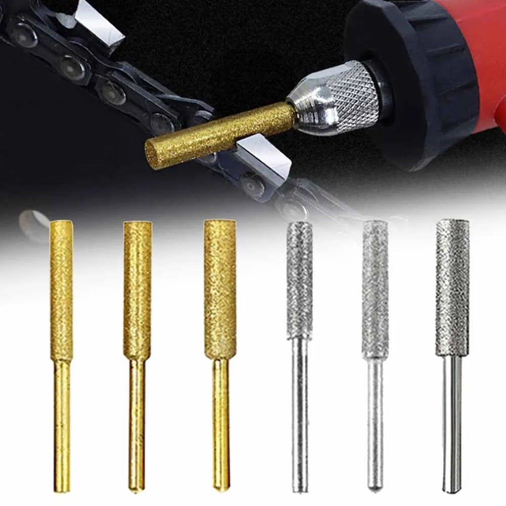 6Pcs Coated Cylindrical Burr 4/4.8/5.5mm Chainsaw Sharpener Stone File Chain Saw Sharpening Grinding Head Oasis Select