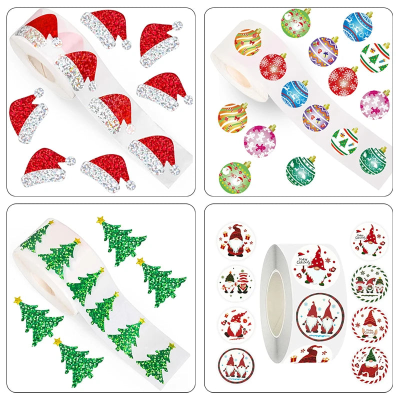 200-500pcs Christmas Stickers Christmas Tree Santa Hat Self-Adhesive Gift Tags PVC Gift Wrapping Seals Decals Party Decorations Oasis Select