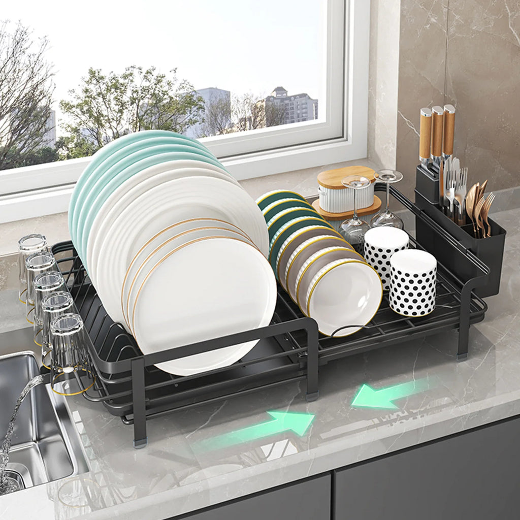Retractable dish storage rack, tableware, cups, tableware and chopsticks, drain rack, household multi-functional kitchen rack Oasis Select