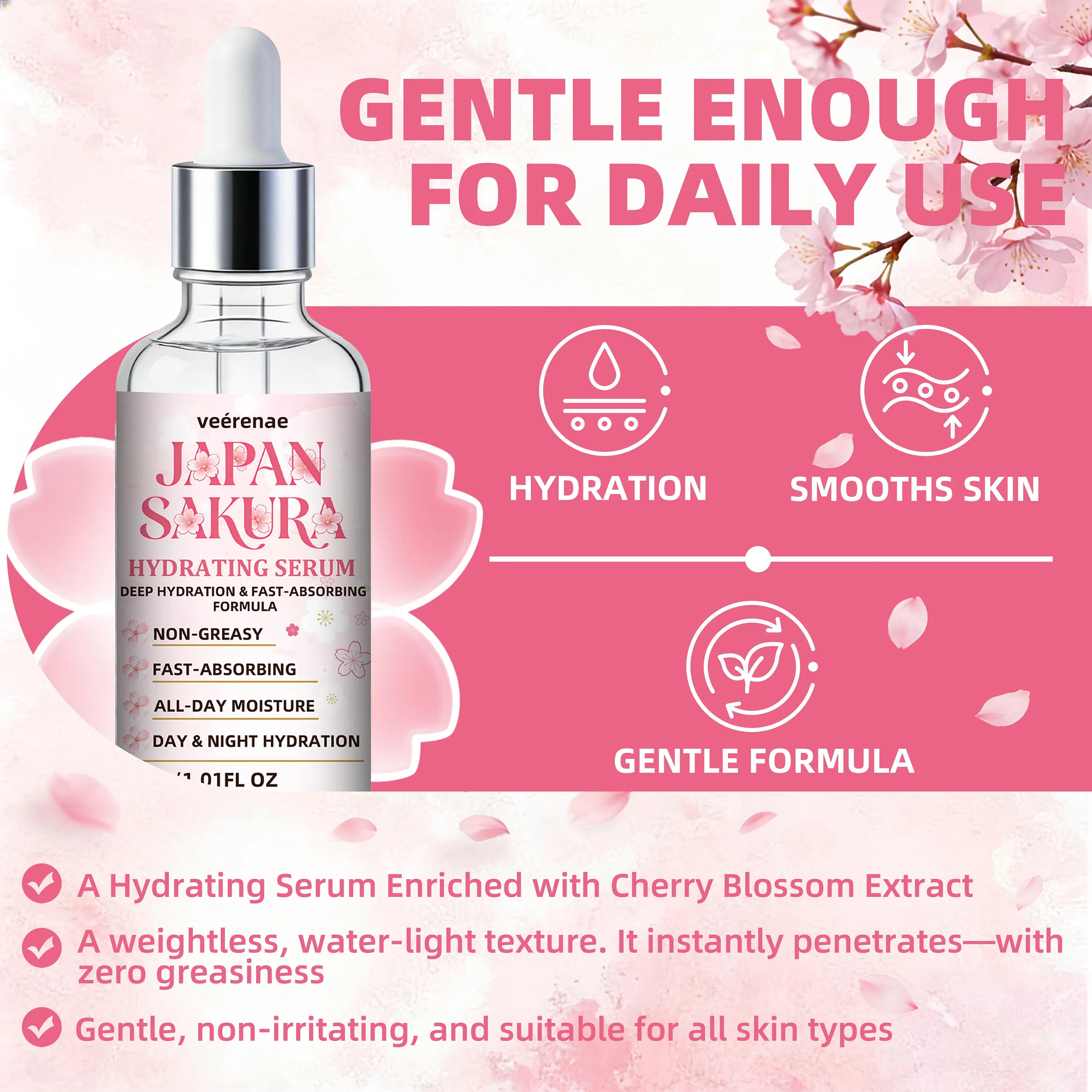 Japan Sakura Hydrating Face Serum – Lightweight Moisturizer