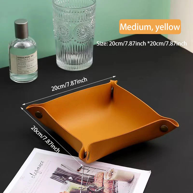 Living Room Entrance Key Storage Box Leather Desktop Cosmetics Storage Box Sundry European Tray Storage Box Oasis Select Yellow middle