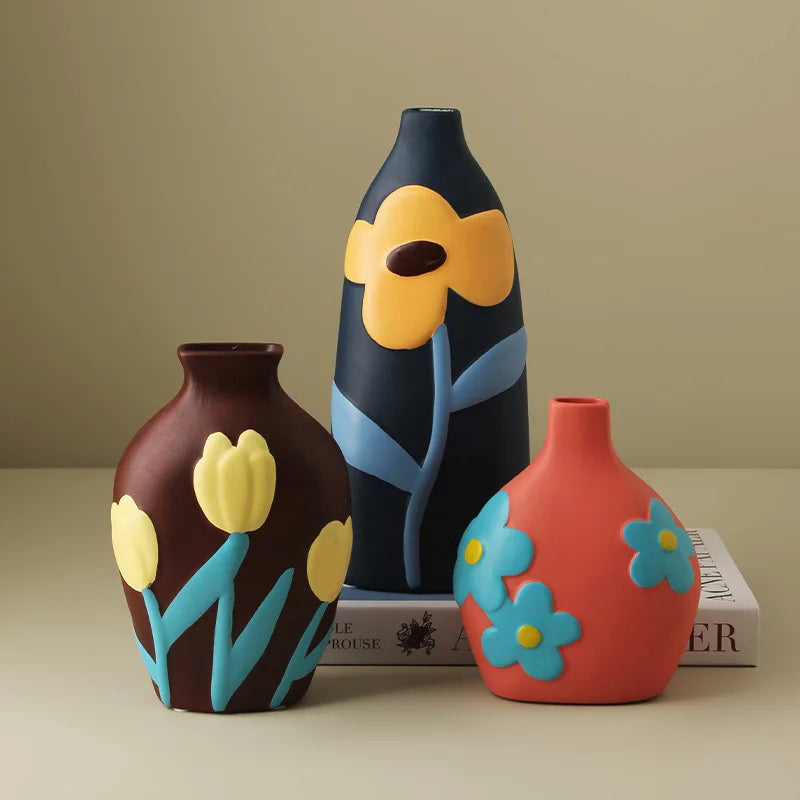 Nordic Morandi Painted Ceramic Vase Living Room Floral Arrangement Creative Home Modern Abstract Art Decoration Oasis Select