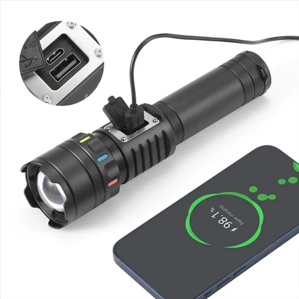 Most Powerful Long Range Flashlight Telescopic Zoom Torch Emergency Light Portable USB Rechargeable Flashlights Oasis Select