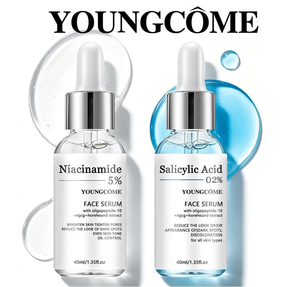 2pcs Salicylic Acid 5% Niacinamide Ceramides Purslane Essence Set - Pore Minimizing Hydrating Face Serum for All Skin Types Dail Oasis Select