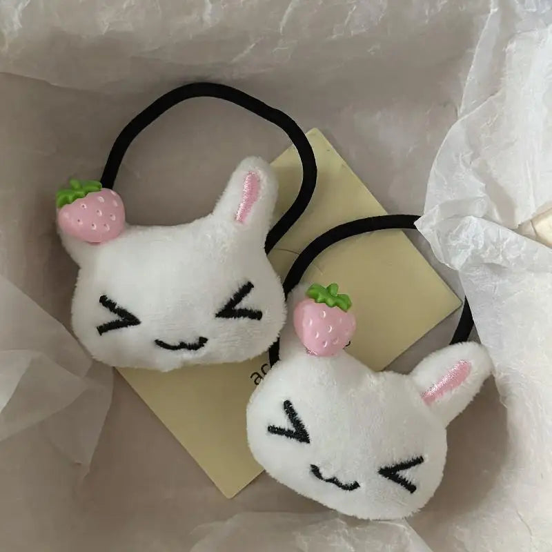 Strawberry Plush Bunny Hair Scrunchie | Elastic Ponytail Tie Hair Scrunchie Oasis Select A2