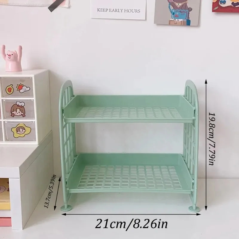 1pcs Cute Desktop Storage Rack Double-layer Removable Cosmetic Organizer Kawaii Stationery Shelf for Dorm Bedroom Desk Decor Oasis Select