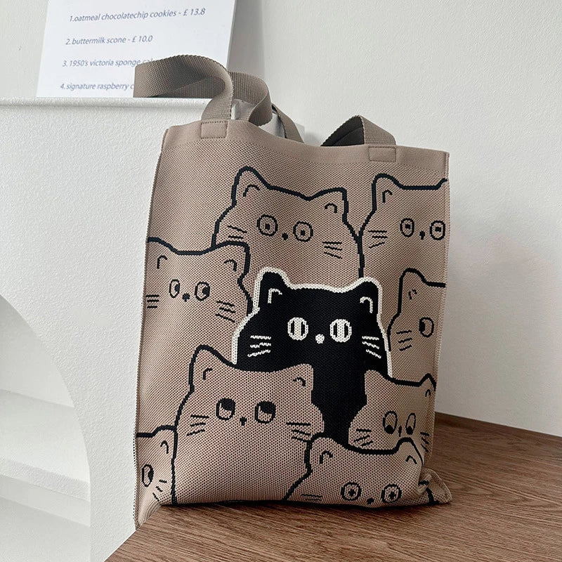 Knitted Shoulder Bag Cartoon Cute Casual Shopping Bag Large Capacity Women's Bag Oasis Select J one size