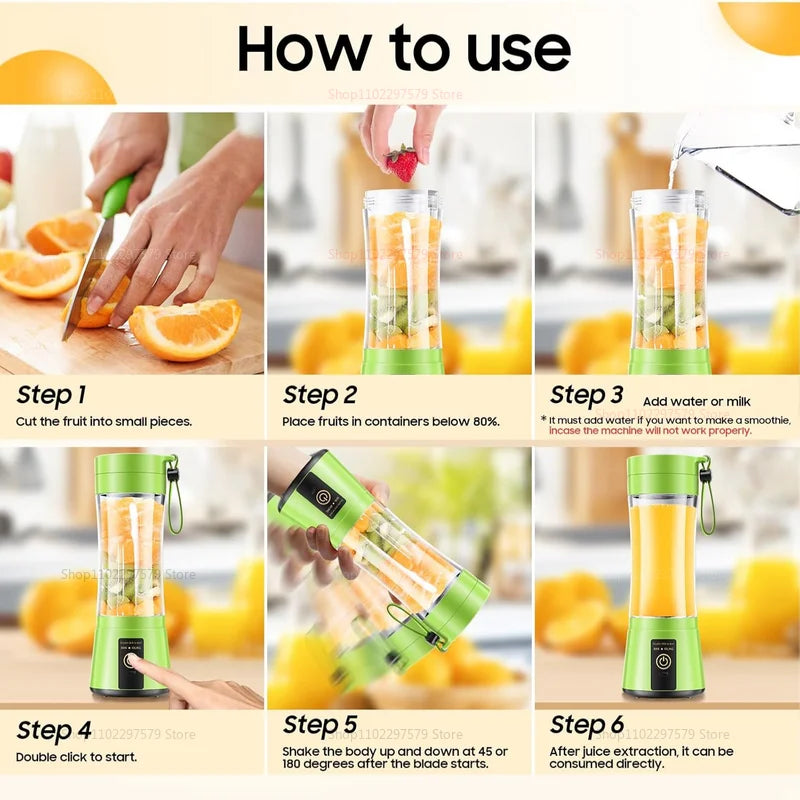 USB Rechargeable Portable Electric Juicer Blender 380ml Compact Kitchen Mini Juicer Smoothie Maker Fruit Food Processor Oasis Select