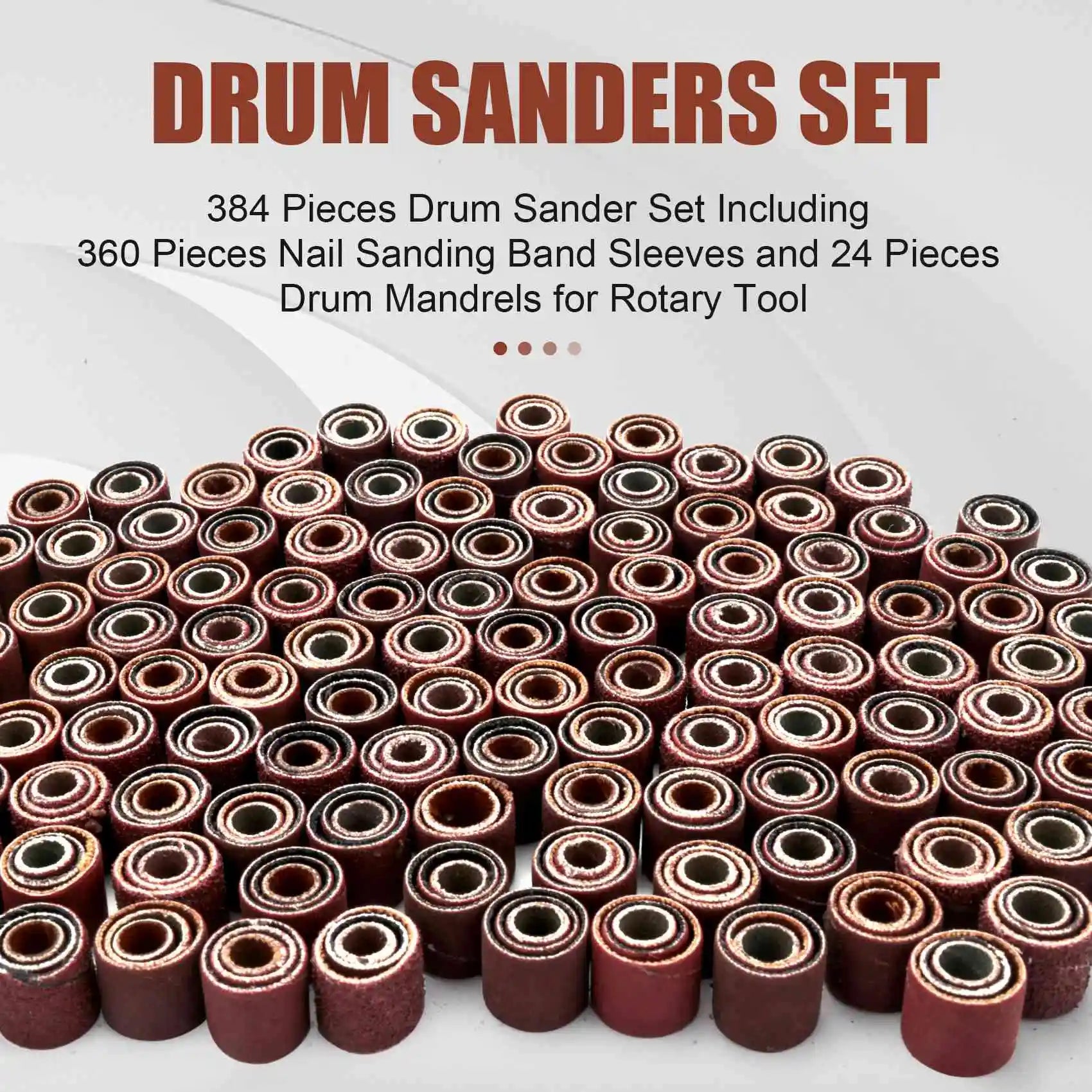 LIKE WISH 384 Pieces Drum Sander Set Including 360 Pieces Nail Sanding Band Sleeves And 24 Pieces Drum Mandrels For Rotary Tool Oasis Select