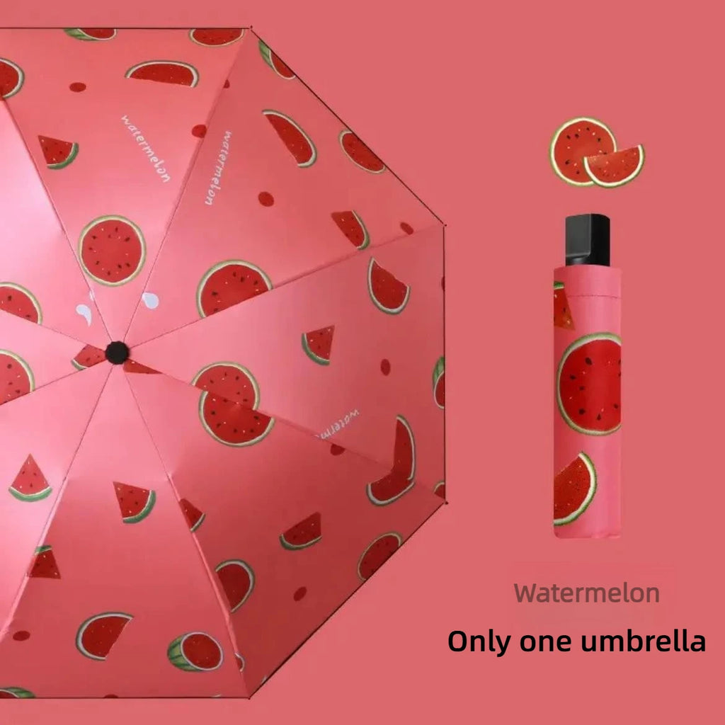 1pcs Fruit Umbrella Sturdy and Durable Manual Version Reinforced for Both Rain and Rain Small and Fresh Foldable and Portable Oasis Select 8-bone watermelon full-fiber 8K