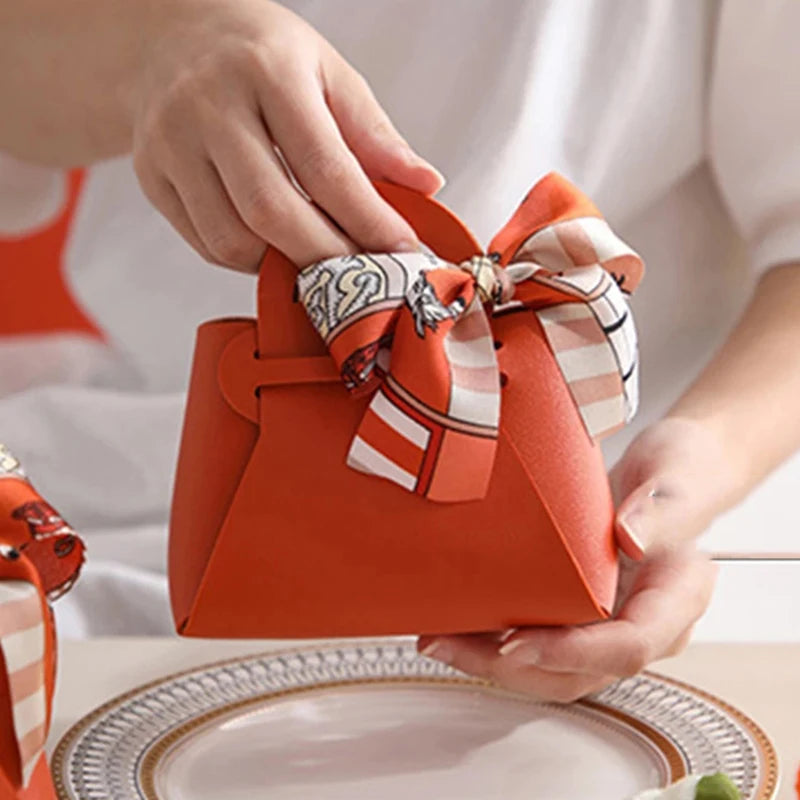 1PCS Leather Gift Bags Bow Ribbon Packaging Bag Wedding Favour Distributions Bags Eid Mubarak Candy Packaging Box Mini Handbag Oasis Select