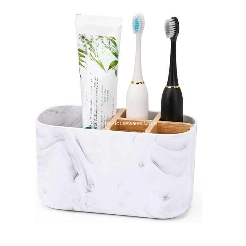 Toothbrush Holder For Electric Brushes Bathroom Counter Organizer With 5 Slots Bamboo For Electric Toothbrushes and Toothpaste Oasis Select