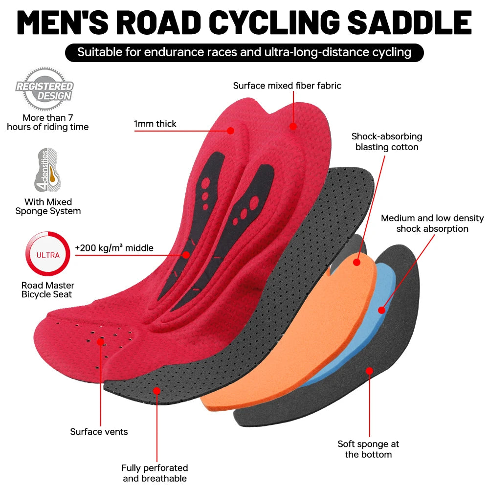X-TIGER Men's Cycling Shorts Breathable Slim Fit Road Bike Shorts Shock Absorption Sponge Pad Summer Long Distance Riding Shorts Oasis Select