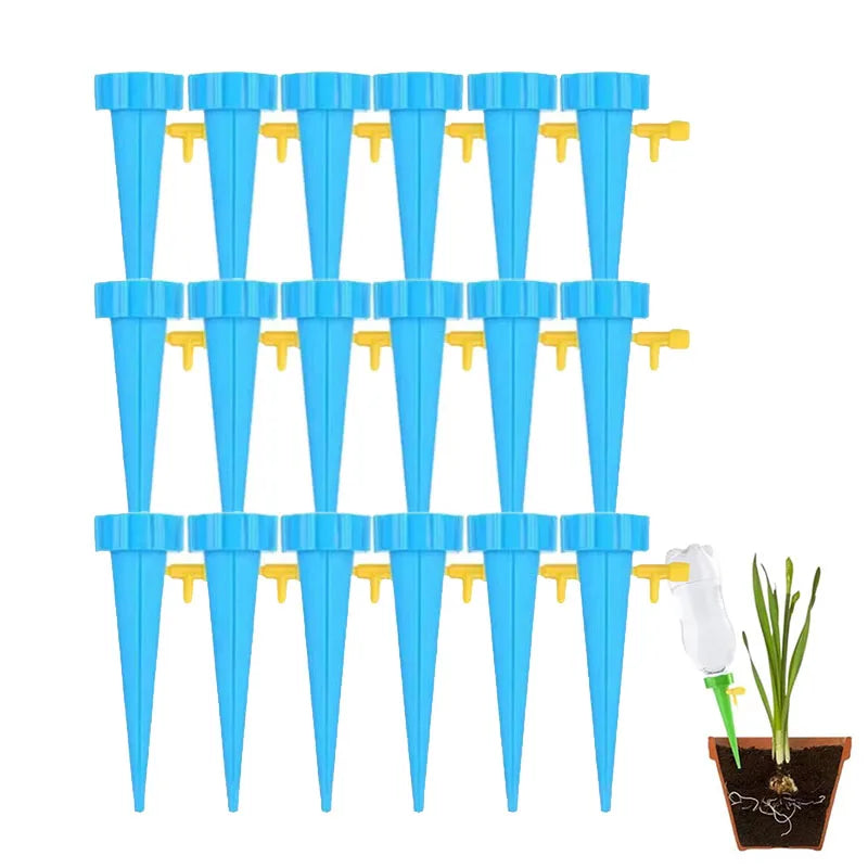 6-24pcs Self Watering Kit Drip Irrigation Indoor Plant Watering Device Horticultural Flower Automatic Watering Device Small Tool Oasis Select 18pcs-Blue