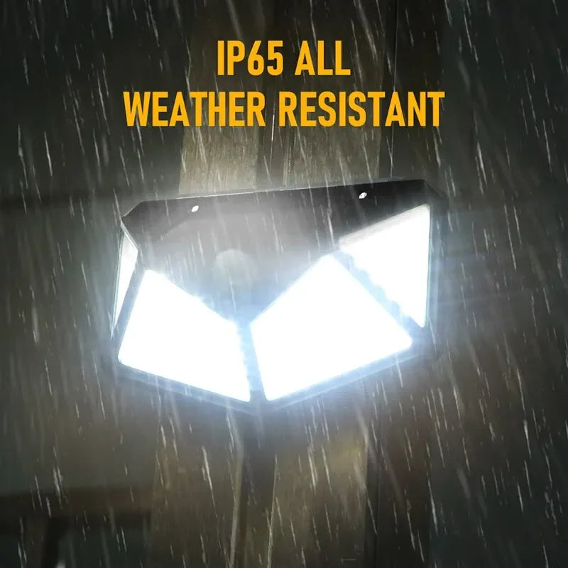 100 LED Solar Wall Lamp All Sides Luminous Motion Sensor Human Induction Courtyard Waterproof Stairs Outdoor Wall Light Oasis Select