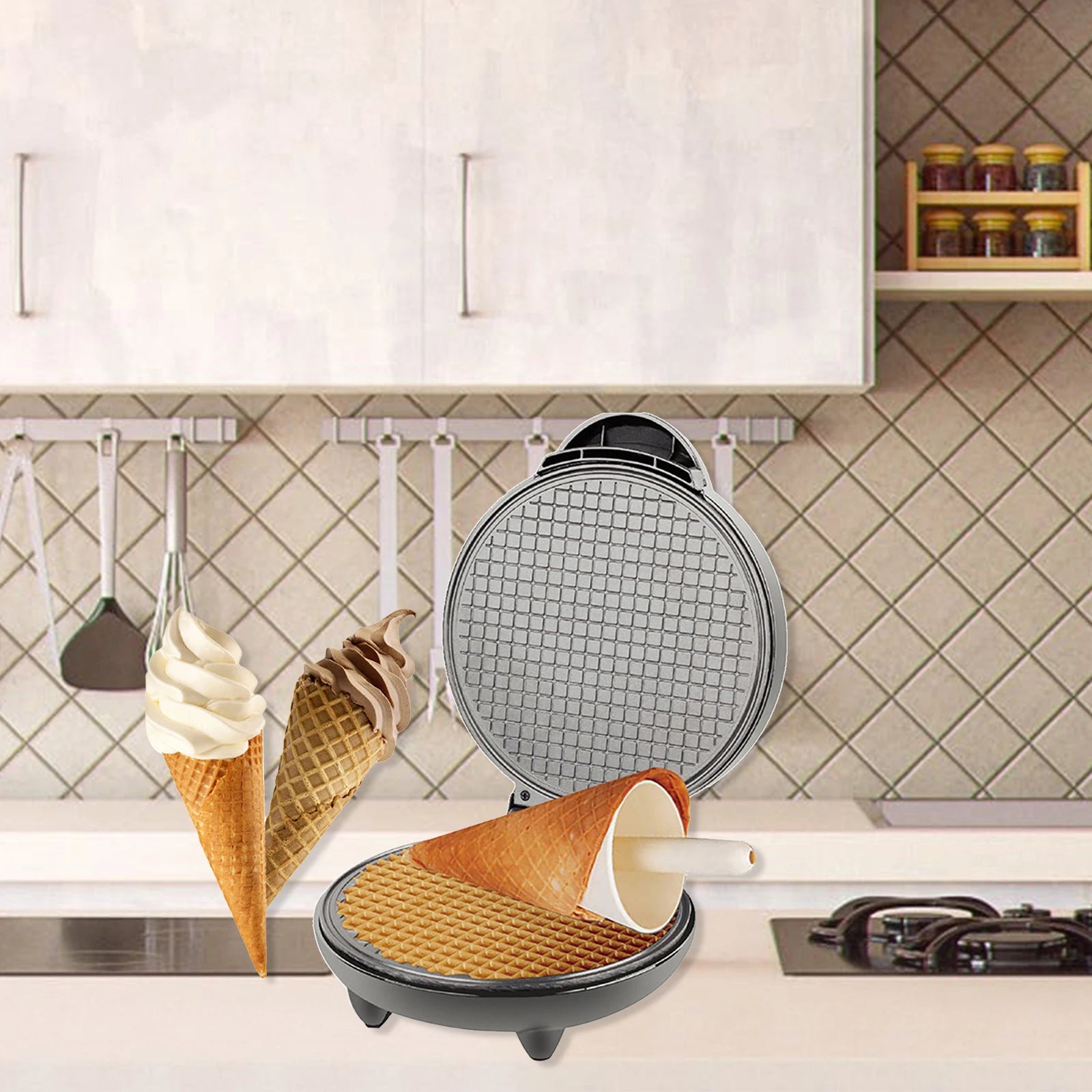 URGGU 1200W Nonstick Electric Ice Cream Cone & Waffle Maker