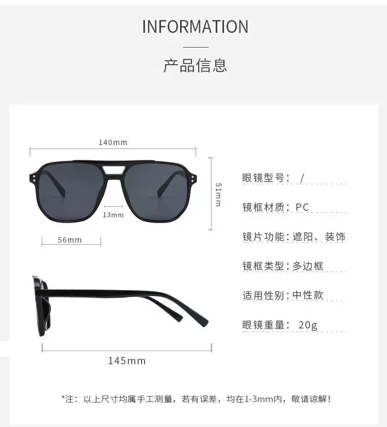 Vintage Men Women Big Sunglasses Men Square Shades Unisex Sun Glasses Black Lense Male Female Sunglasses UV400 Glasses Oasis Select