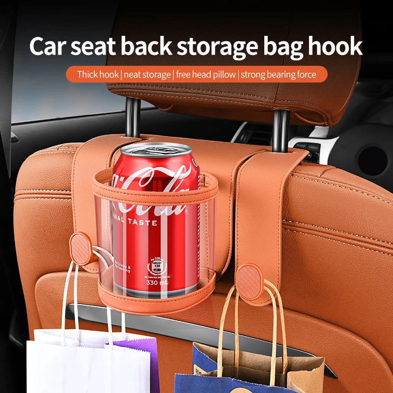 Car Headrest Cup Holder & Backseat Organizer with Hooks