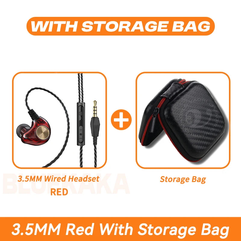 HIFI Heavy Bass Wired Earphone 3.5mm AUX In Ear Gaming Headset Dynamic Music Headphones Stereo Noise Cancelling Earbuds With Mic Oasis Select Red With Bag