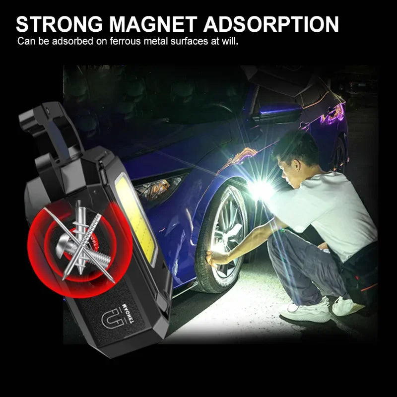 Small Led Flashlight Keychain Light USB Rechargeable Torch Work Light Multifunctional Portable COB 90 ° Rotation Camping Lantern Oasis Select