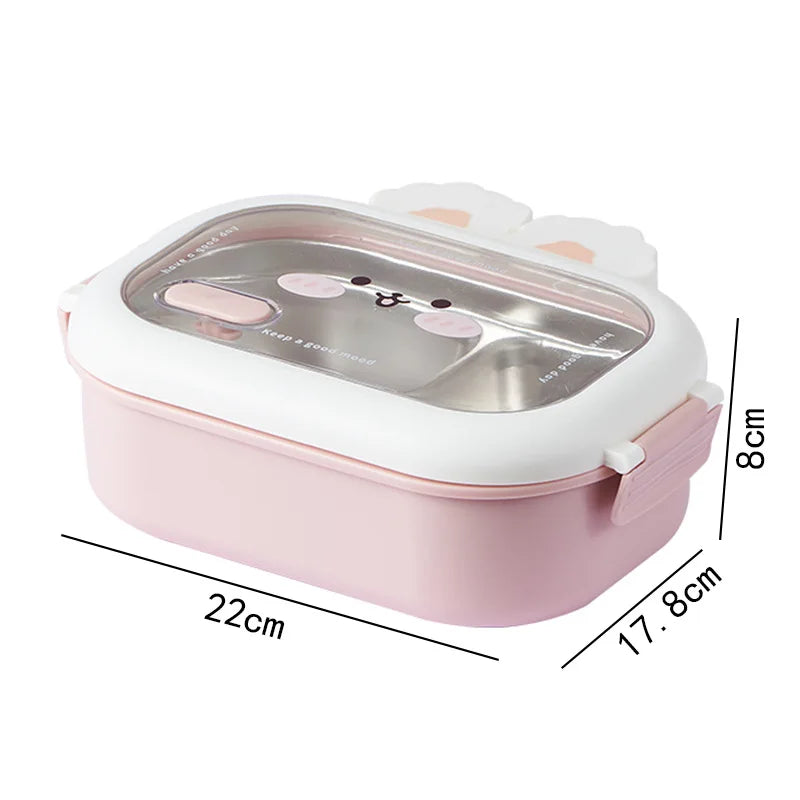 950ml Cute Rabbit Lunch Box Stainless Steel 2 Grid Bento Box Buckle Design Sealed and Leak-proof Portable Food Storage Container Oasis Select Pink 2 950ml|1