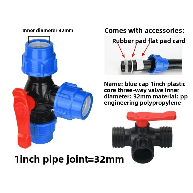 1x PE Pipe 3-Way Ball Valve 20/25/32/40/50mm Plastic Ball Quick Connect Three-way Three-way Ball Oasis Select 32mm 1