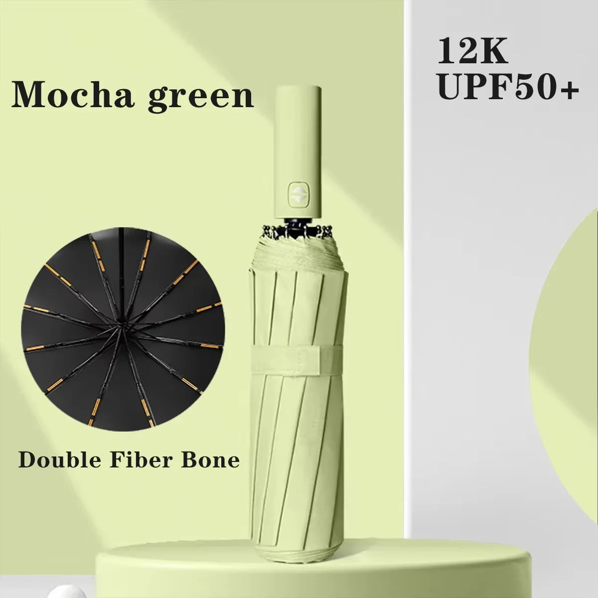 Black Glue Fully Automatic Umbrella - Thick Durable Three-Fold UV Resistant Folding Design for Protection And Style Oasis Select GREEN