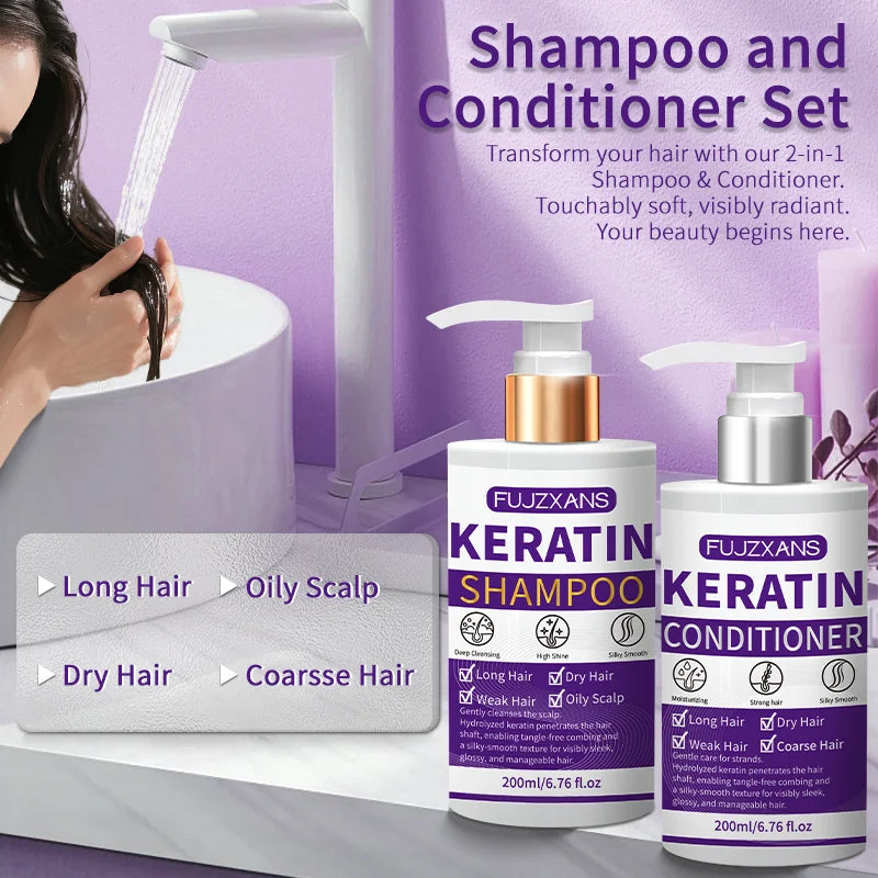 Keratin Shampoo & Conditioner Set – Anti-Frizz Hair Repair Keratin Hair Care Set Oasis Select
