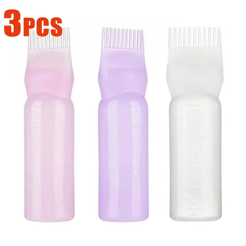 1/2/3Pcs Multicolor Plastic Hair Dye Refillable Bottle Applicator Comb Dispensing Salon Hair Coloring Hairdressing Styling Tool Oasis Select Purple-White-Pink