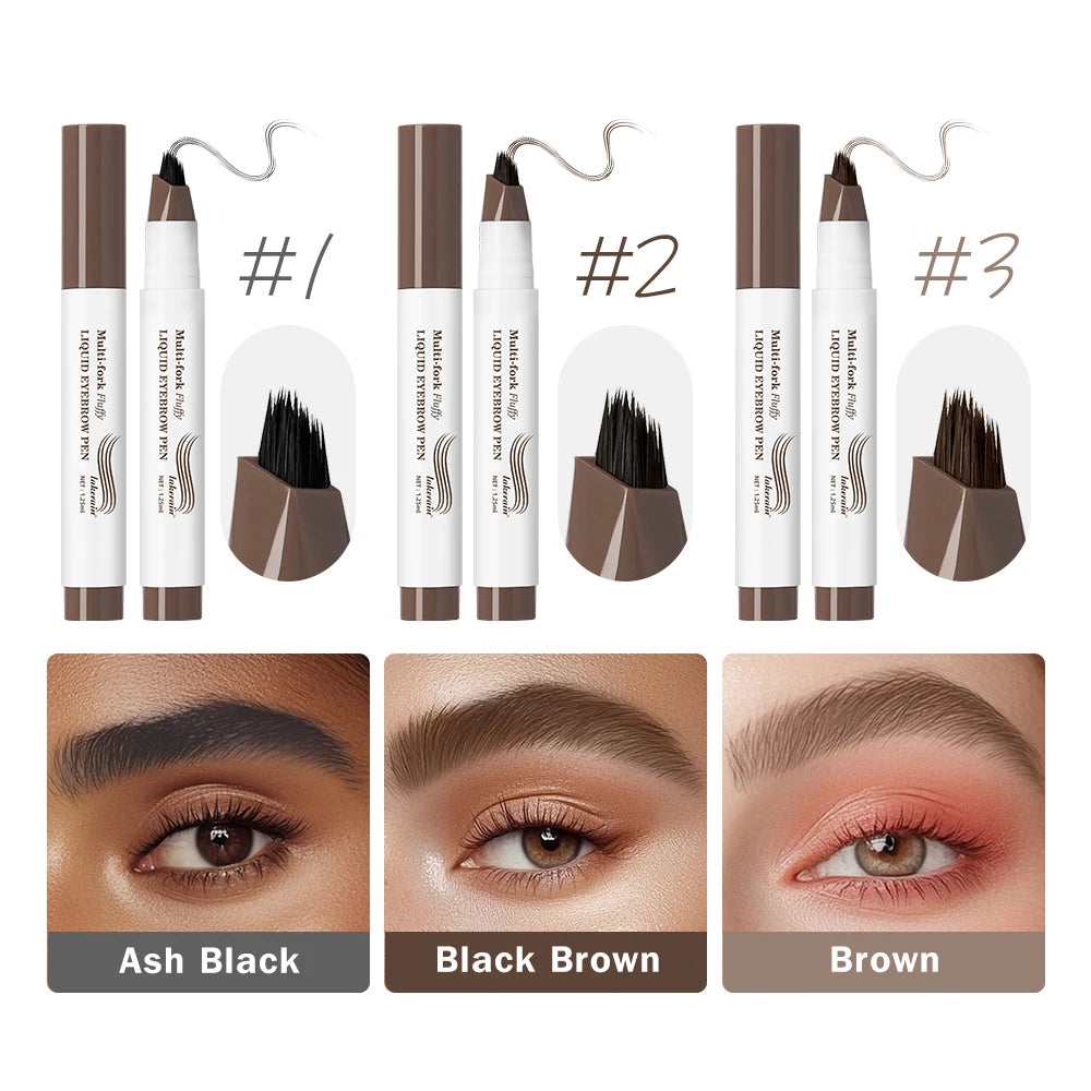 Long Lasting 4D Eyebrow Pen Multi Forks Liquid Pen Tip Fine Sketch Liquid Tattoo Brow Waterproof Precise Makeup Oasis Select 3color 1set