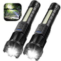 Ultra-bright LED Zoomable Flashlight Type-C Rechargeable Tactical Torch Red Blue Double Flash Outdoor Camping Emergency Lantern Oasis Select 2PCS