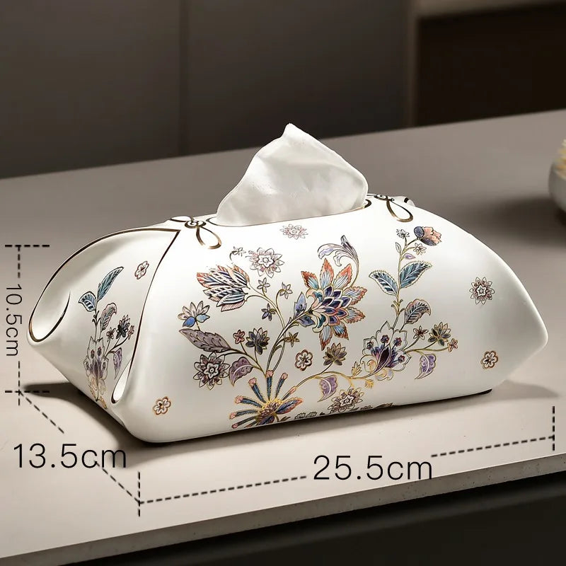 New Chinese Retro Ceramic Tissue Box Living Room Coffee Table Tea Room Storage Paper Drawer High-end Feeling Oasis Select A