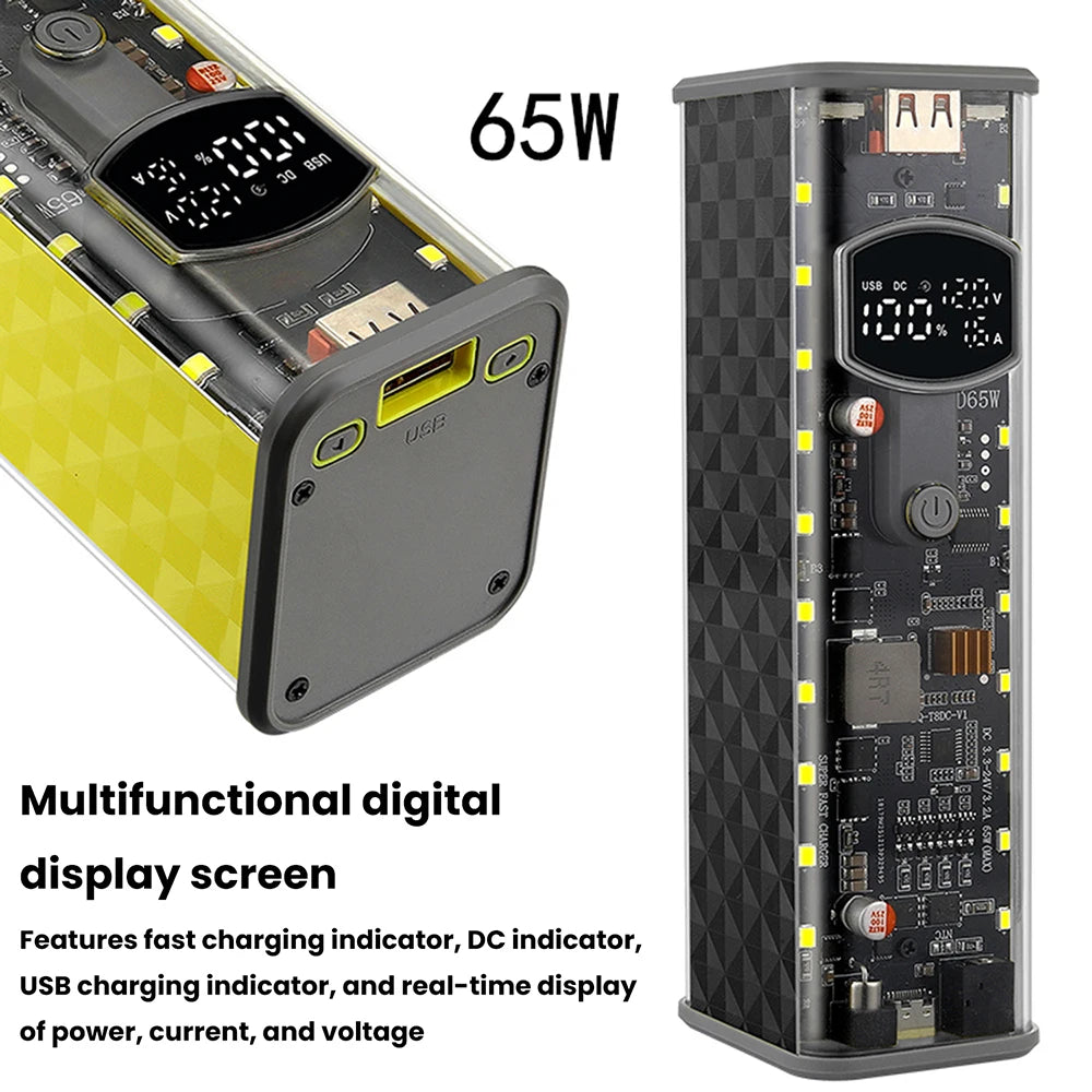 PD 65W DIY Battery Box DC Port Fast Charging Transparent Power Bank Shell Weld-Free 8-Cell 18650 Battery Case Oasis Select