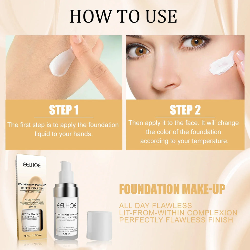 EELHOE Color Changing Liquid Foundation Moisturizing Waterproof No Creasing No Separation Concealer Makeup Products Wholesale Oasis Select