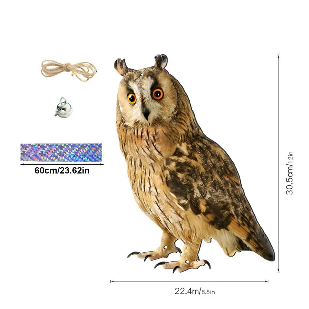 Expel Birds Pendant 2D Owl Scarecrow Pendant Garden Protector Decorative Scarer Pendant with Bell Fake Bird Scare Device Oasis Select C