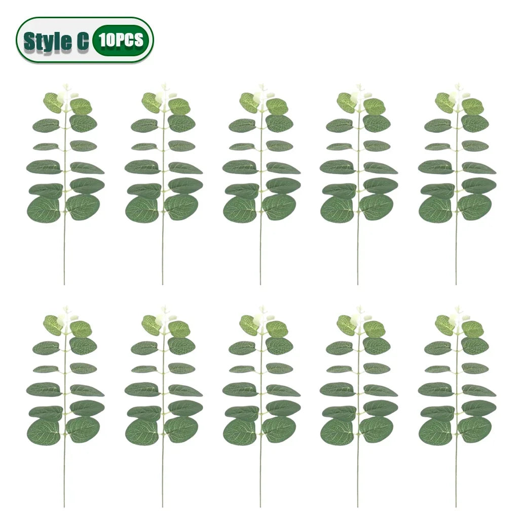 10-100PCS 3 Kinds Eucalyptus Leaves Artificial Silver Dollar Leaves Picks Dried Eucalyptus Home Decoration Party Decoration Oasis Select Style C-10PCS