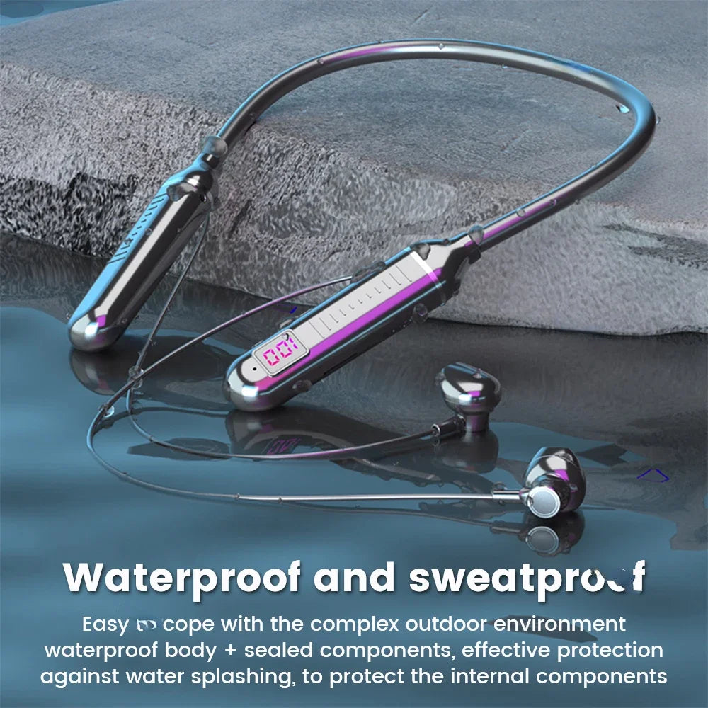 Wireless Earphones 5.3 Neckband Headphones Gaming LED Display Stereo Sports Headset Halter Waterproof Magnetic Earbuds Oasis Select