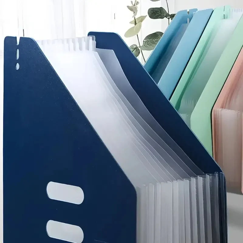 A4 File Organizer Foldable, Desktop Storage Box with Multiple Pockets & Labels, Durable ABS Plastic for Office Home School Oasis Select