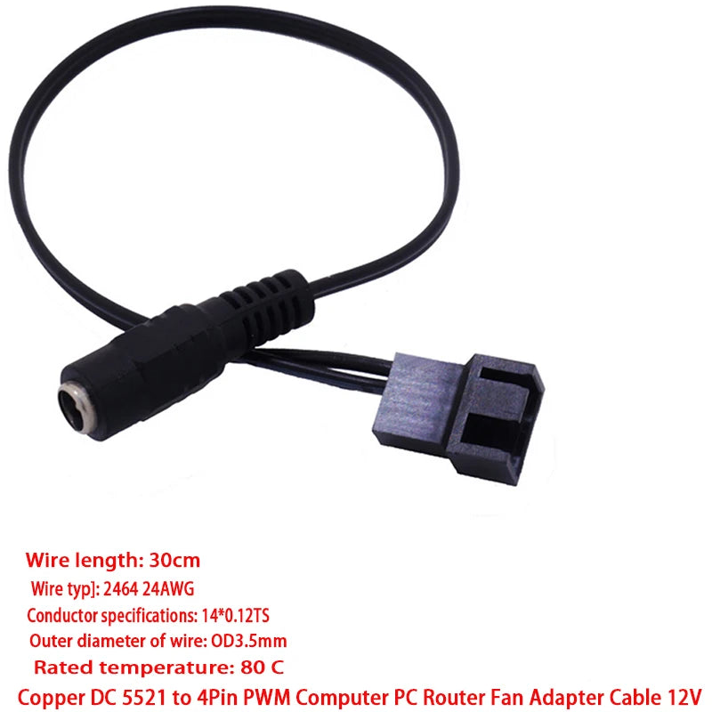 DC 5521 to 4-Pin PWM 2-Way PC Fan Power Adapter Cable 12V